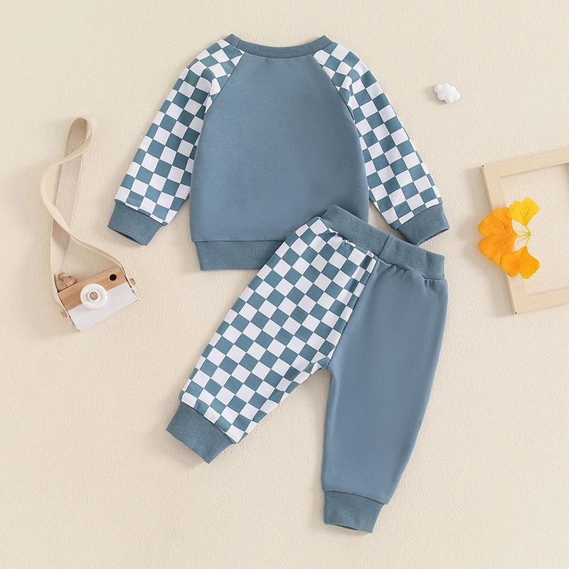 Осенний комплект для маленьких мальчиков Lioraitiin 2024-06-29 шахматная Толстовка с