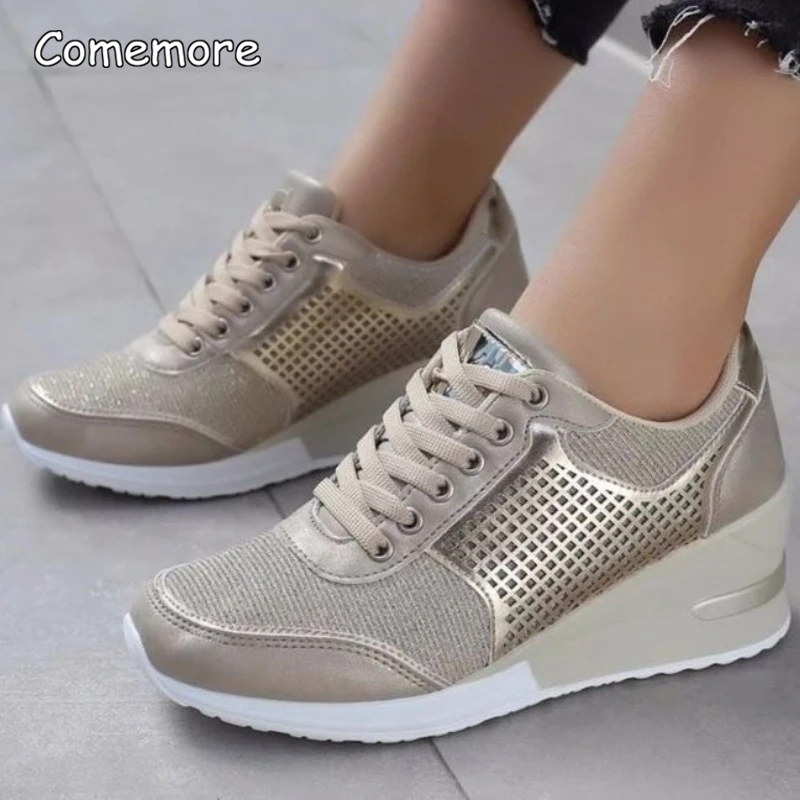 

Comemore Autumn Fashion Round Head Lace Up Casual Running Vulcanized Shoes Trainers Women Wedges Platform Sneakers Zapato Mujer