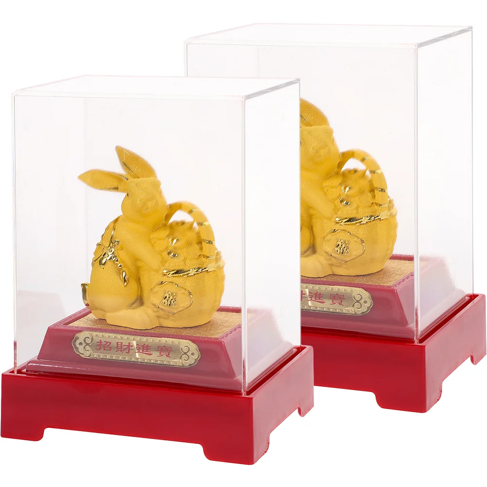 

2 Pcs Lucky Rabbit Micro Landscape Bunny Decor Balloon Animal Statue Toy Toys Home Figurines Cast Gold Desktop Statues New Year