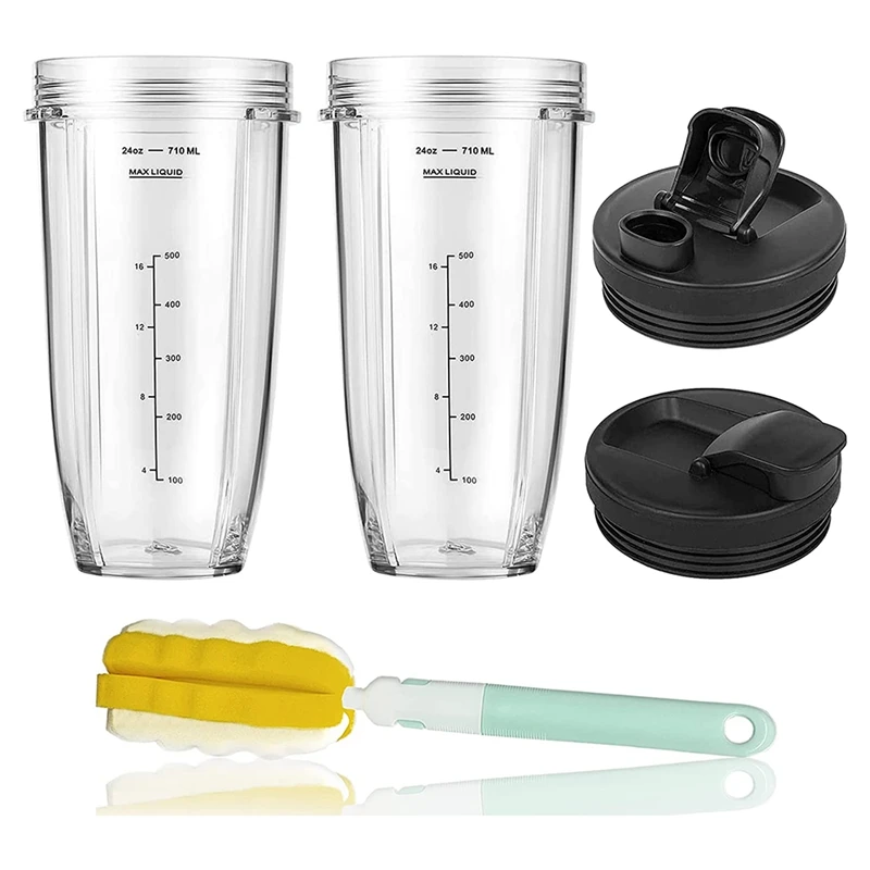 

2 Pack 24OZ Blender Cups Blender Cups Accessories With Lid With Cup Brush For Ninja Auto IQ BL450 BL454 BL456 BL480 BL482 BL640