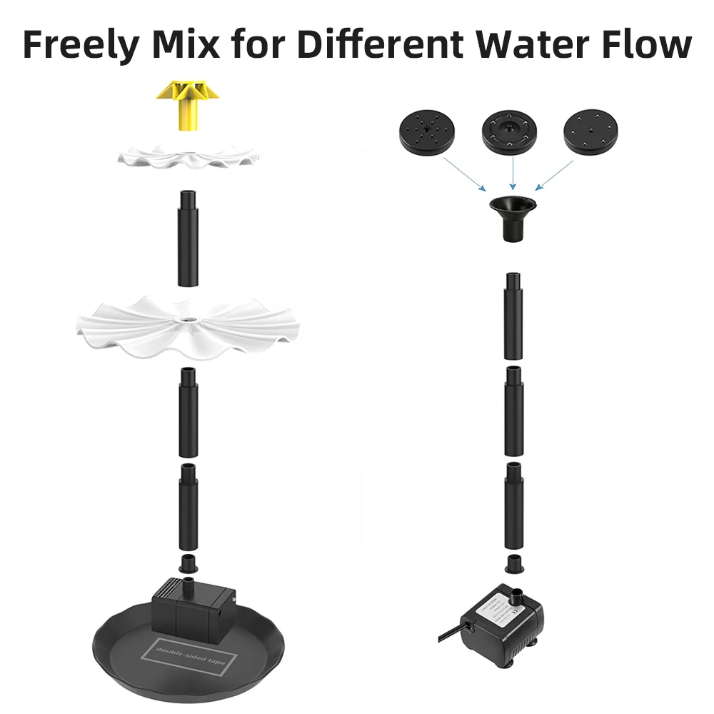 Фонтанный насос на солнечной энергии для птичьей ванны с 9 насадками идеально