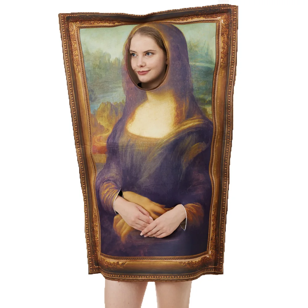 

New Funny Mona Lisa Mural Costume For Adult Unisex Sponge Jumpsuit Halloween Party Costume Classic Cosplay Carnival Fancy Dress