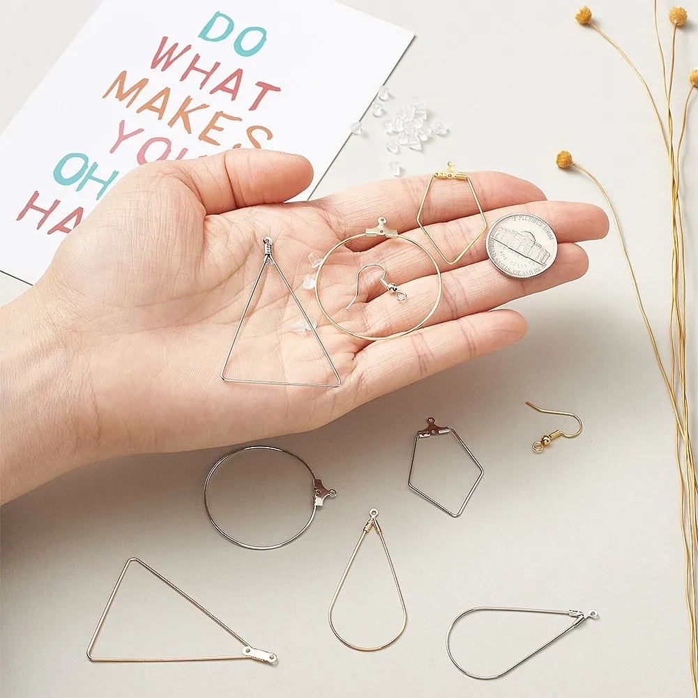 40 Pairs Earrings Kit Teardrop Ring Triangle Shape Brass Earring with Hook Plastic Ear Nut for Women Diy Jewelry Making Supplies