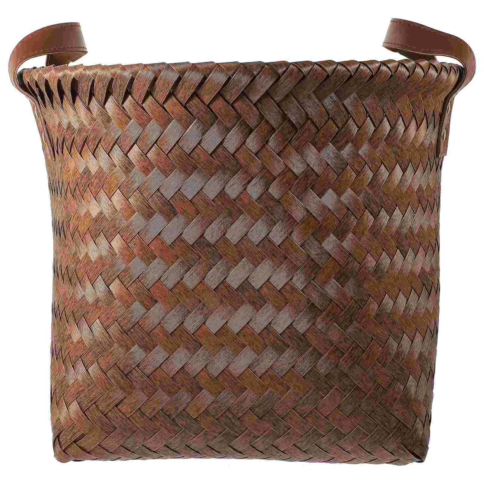 

Double Handle Woven Basket Imitation Rattan Desktop Storage Basket Sundries Organizer