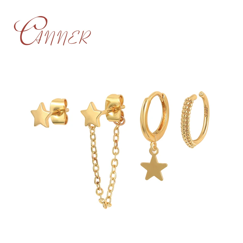 

CANNER 3/4 шт./комплект, серьги-гвоздики с покрытием серебряного цвета, вспышка, звезда, луна, фотоэлемент для женщин, серьги
