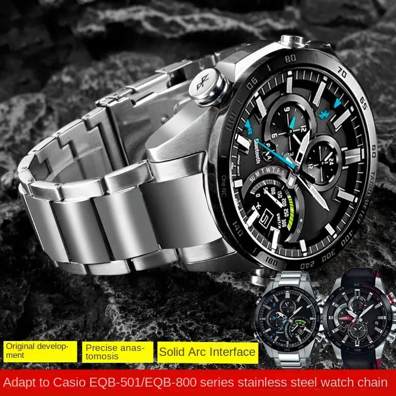 Фото Для Casio металлическая стальная полоса EQB-500/EQB-501/EQB-800 EQB-800BL сплошной изогнутый ремешок для часов 22 мм мужской ремешок для часов аксессуары №2