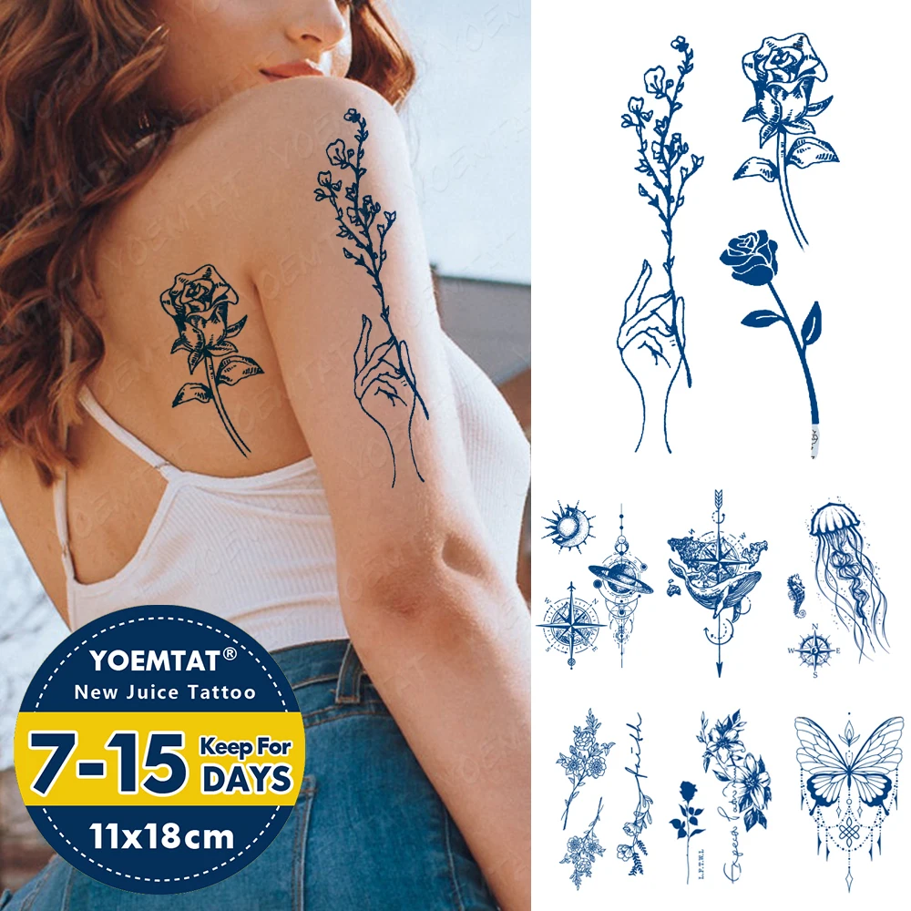 

Semi-Permanent Waterproof Temporary Tattoo Sticker Line Flower Text Genipin Herbal Leaves Juice Lasting Ink Fake Shoulder Tatoo