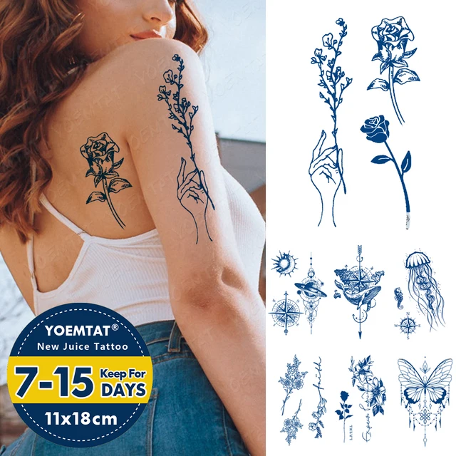 Semi-Permanent Waterproof Temporary Tattoo Sticker Line Flower Text Genipin Herbal Leaves Juice Lasting Ink Fake Shoulder Tatoo 1