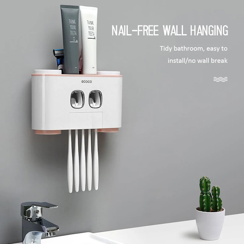 

Toothbrush Toothpaste Holder With 4 Magnetic Adsorption Inverted Case Shaving Toothbrush Holder Organizer Bathroom Accessories