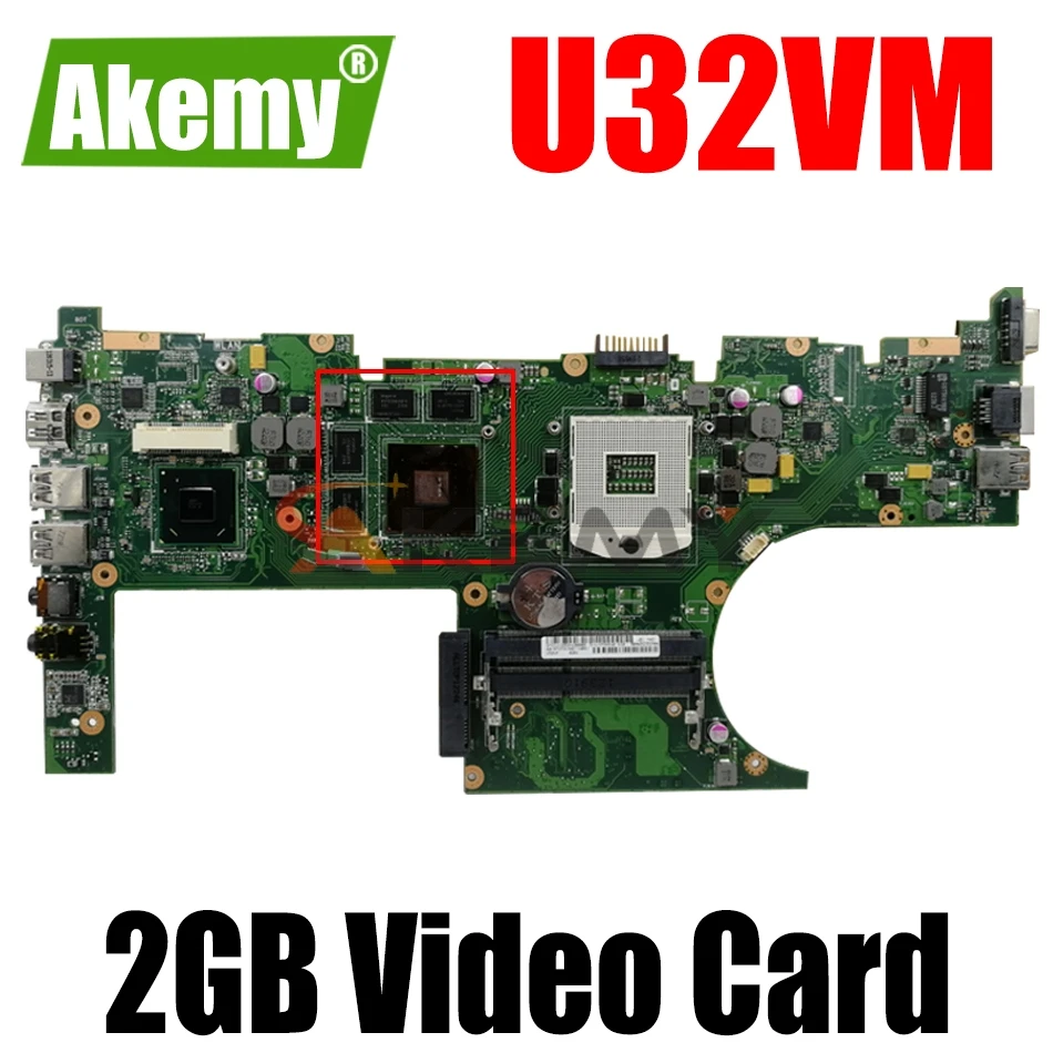 

AKEMY U32VM Laptop Motherboard For ASUS U32VM U32V U32 Test Original Mainboard HM65 PGA989 2GB Video Card