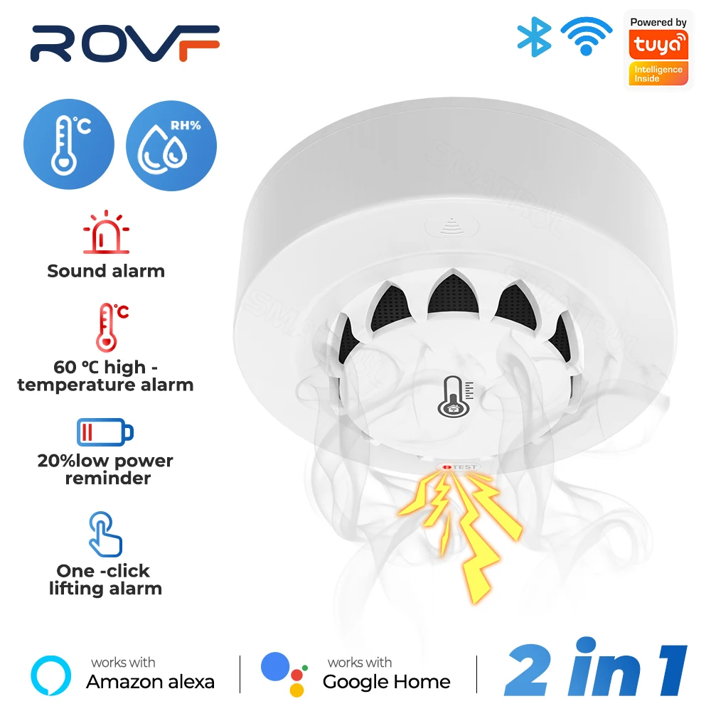 

Tuya Wifi Smart Smoke Alarm Fire Temperature And Humidity Detection Hygrometer For Alexa Google Home Security System Firefighter