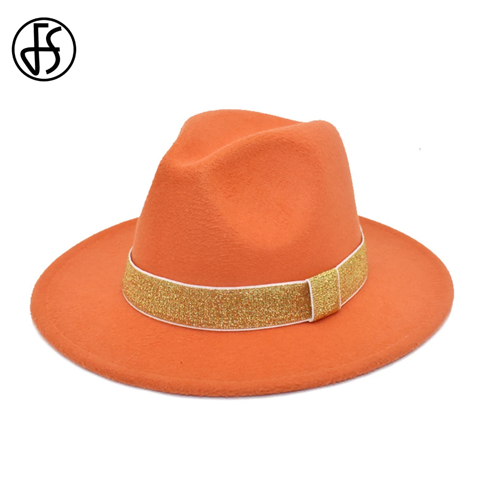 

FS Новая Зимняя шерстяная войлочная официальная шапка для мужчин, винтажные теплые ковбойские шапки оранжевого и желтого цвета с широкими п...