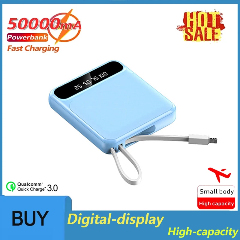 

Quick Charger 50000mAh Power Bank Built-in Charging Cable Mini Power Bank Portable External Battery for Smartphone
