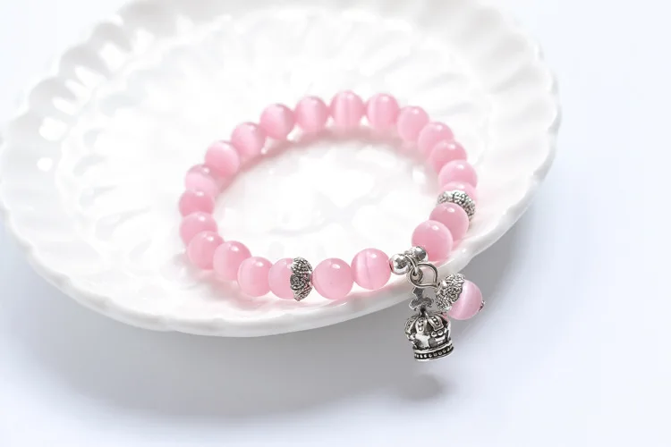 

Natural Crystal Cat's Eye Beads Bracelet One-lap With Crown Accessories For Woman Gifts Drop Shipping