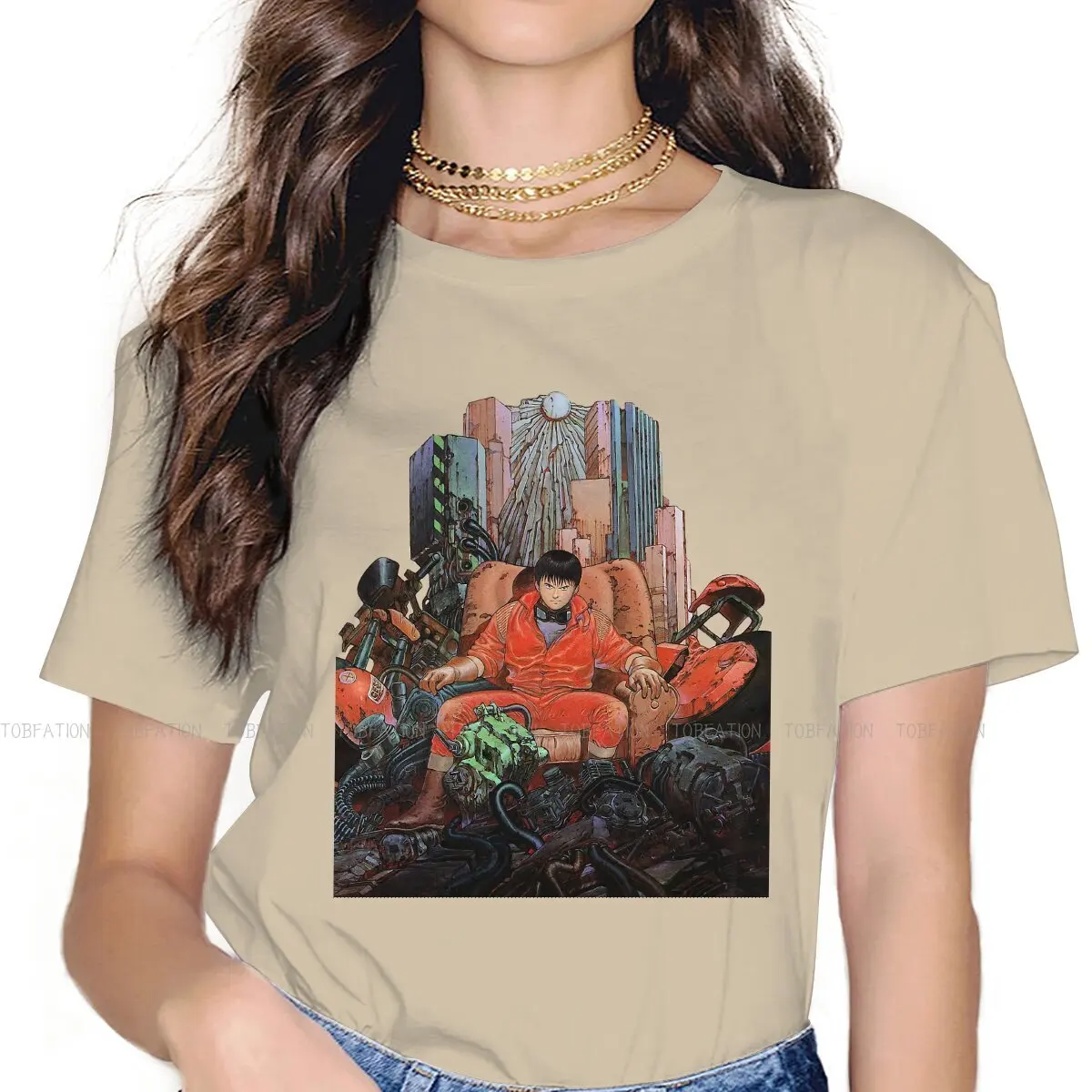 

Red Motorcycle Fashion TShirts AKIRA The Forward And Cool Girl Harajuku Fabric T Shirt Round Neck Oversized