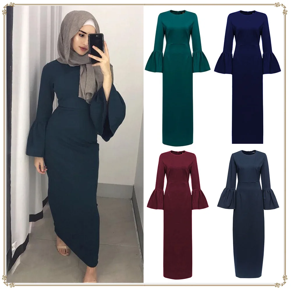 

Spring Autumn Long Dress O-Neck Flare Sleeve Slip Straight Dress Pencil Dress Party Wedding Evening Birthday Dress Ankle-Length