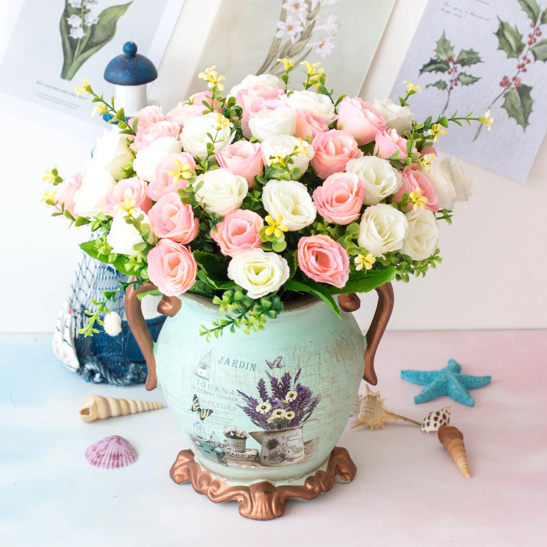

5 Fork10 Heads Artificial Flowers Bouquet Mini Rose for Home Dining Table Core Party Garden Office Wedding Decor DIY Decoration