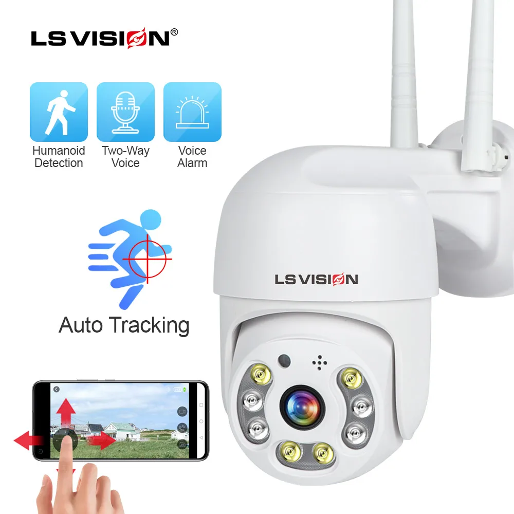 LS VISION Wireless PTZ Camera HD 1080P Color Night Vision Wifi IP Camera Outdoor Ai Auto Tracking Audio CCTV telecamera di sorveglianza