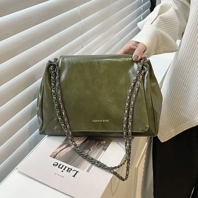 

2023 New Vintage Shoulder Bag Large Capacity Fashion Crossbody Bags Women Solid PU Leather Ladies Handbags Chain Messenger Bag