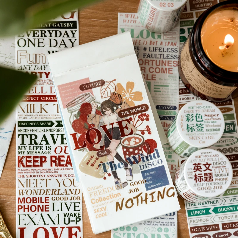 

Retro English Text Life Washi Tape Decorative Label Special Oil Masking Tape Scrapbook Planner Calendars Gift Journal Decoration