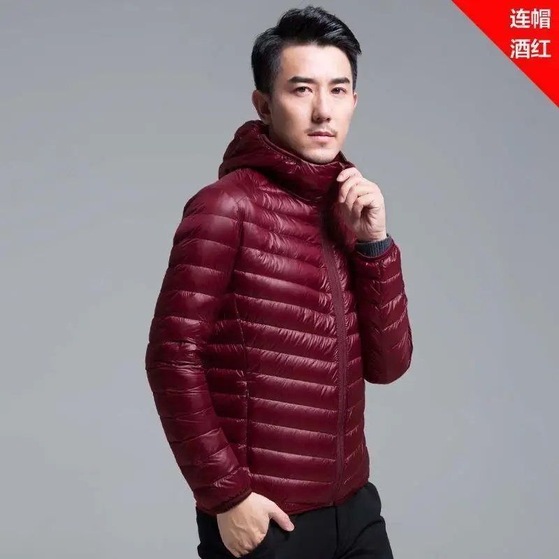 Autumn and Winter Light Down Padded Jacket Men's Cropped Stand Collar Hood Young and Middle-aged Lightweight Thin Coat