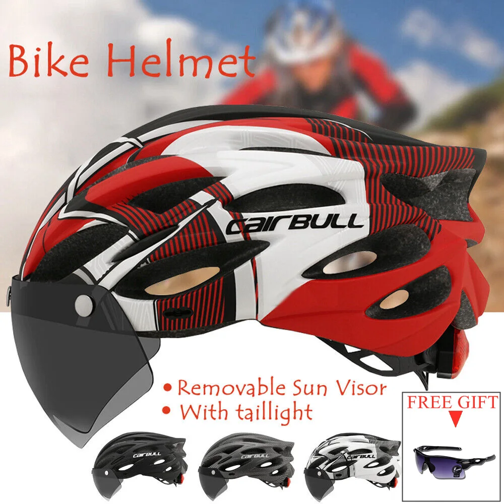 

Cairbull Ultralight Bicycle Safety Helmet Removable Lens Visor MTB Road Bike Helmets Outdoor Motorcycle CyclingTaillight Helmet
