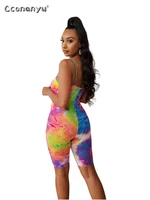summer sexy sleeveless tie dye print casual rompers for women clothing bodycon shorts jumpsuit bodysuit fashion clothes 2022