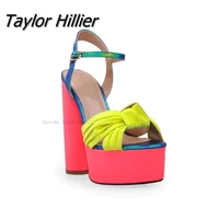 2022 new summer fashion women shoes chunky high heels platform color matching dress party wedding shoes woman gladiator sandals