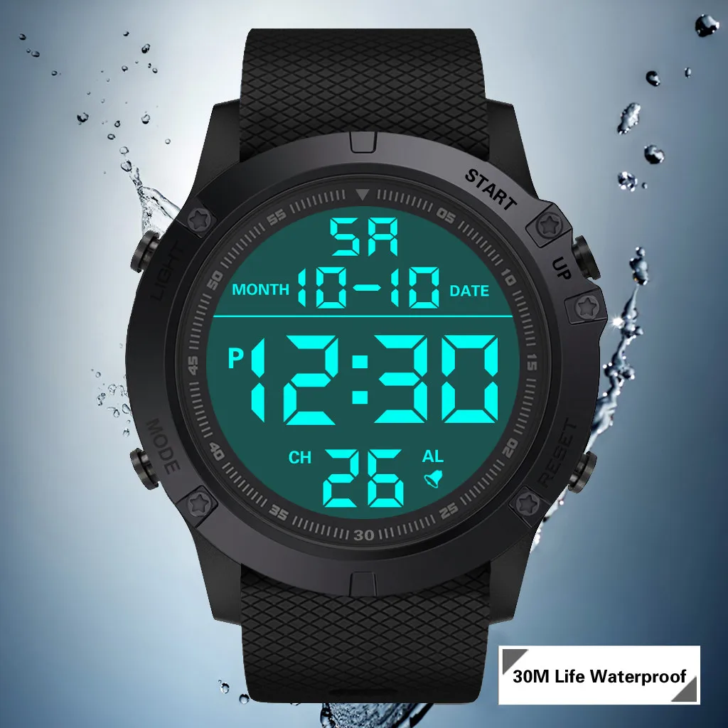 

Часы наручные мужские с хронометром, модные водонепроницаемые светодиодные цифровые в стиле милитари, с обратным отсчетом
