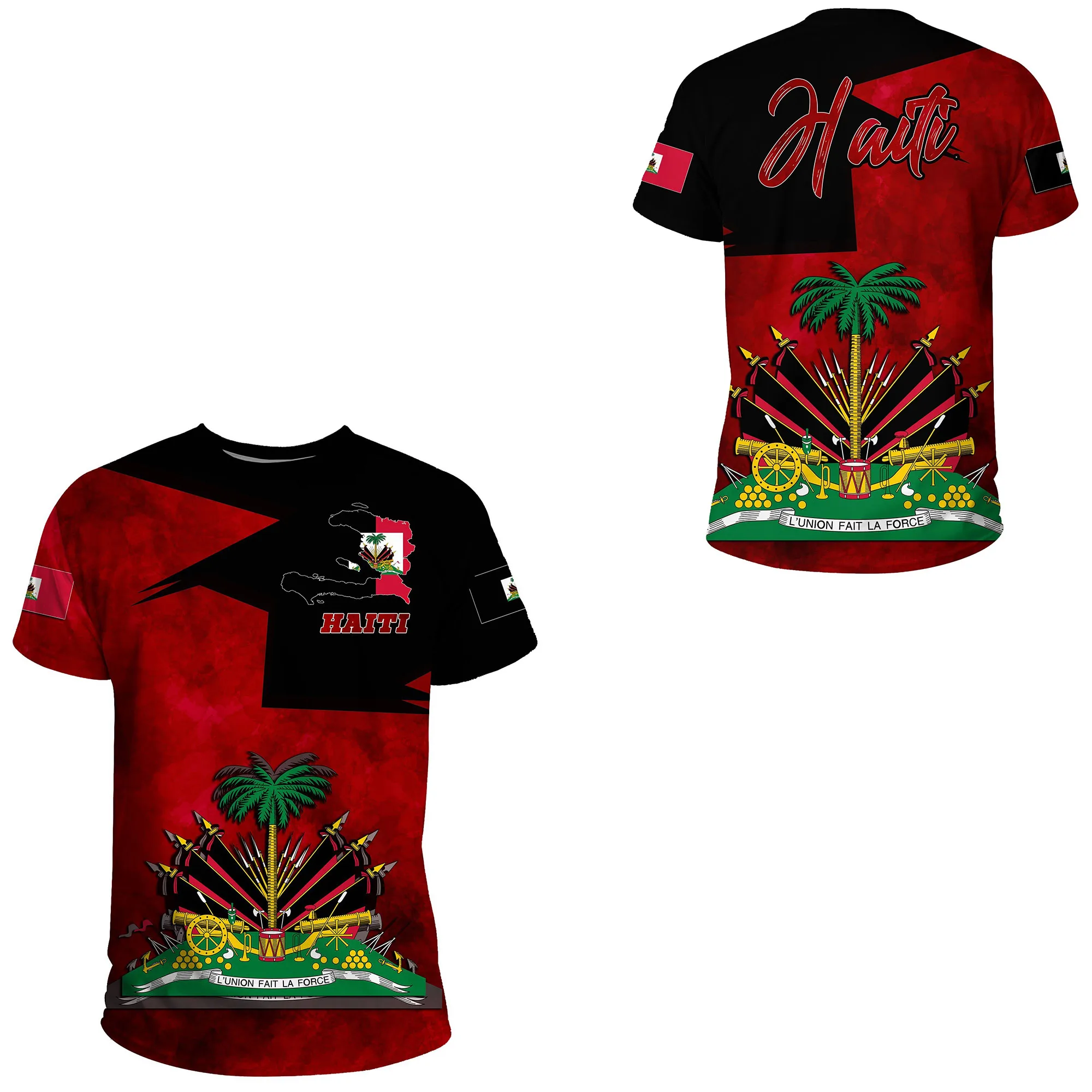 

Flag Coat of Arms Caribbean Sea Island Haiti Retro Streetwear 3Dprint Funny Casual Short Sleeve T-shirt Men/Women A4