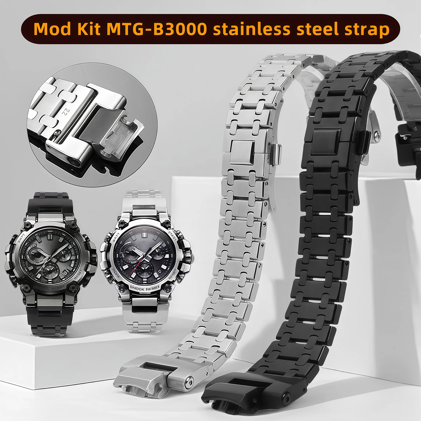 Фото Комплект модов MTG-B3000 ремешок из нержавеющей стали для Casio G-shock MTG-B3000B модифицированный металлический браслет из нержавеющей стали мужские аксессуары №1