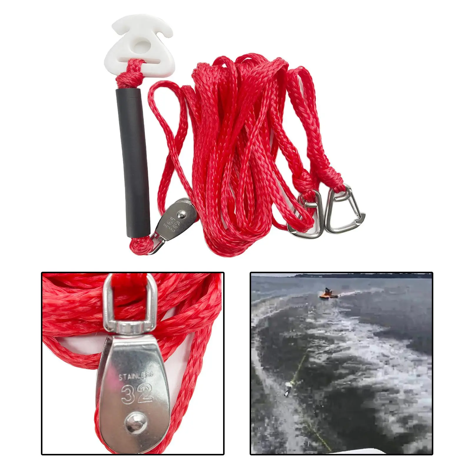 

Boat Tow Harness Watersports Rope Steel Hook 12 Connector Pulley for