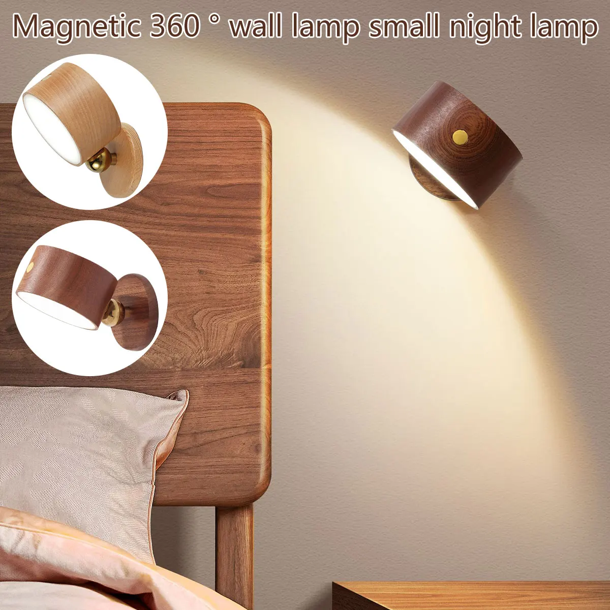 2023 USB Wooden Wall lamp Desk Lamp Touch Dimming LED Night Light 360° Rotating Eye Protection Atmosphere Magnetic Bedside Lamp