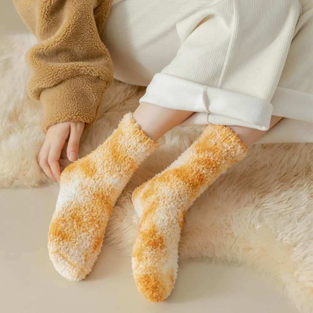 

Новинка носки Tie Dye женские осенне-зимние коралловые флисовые толстые теплые носки средней длины для дома и сна женские термоноски