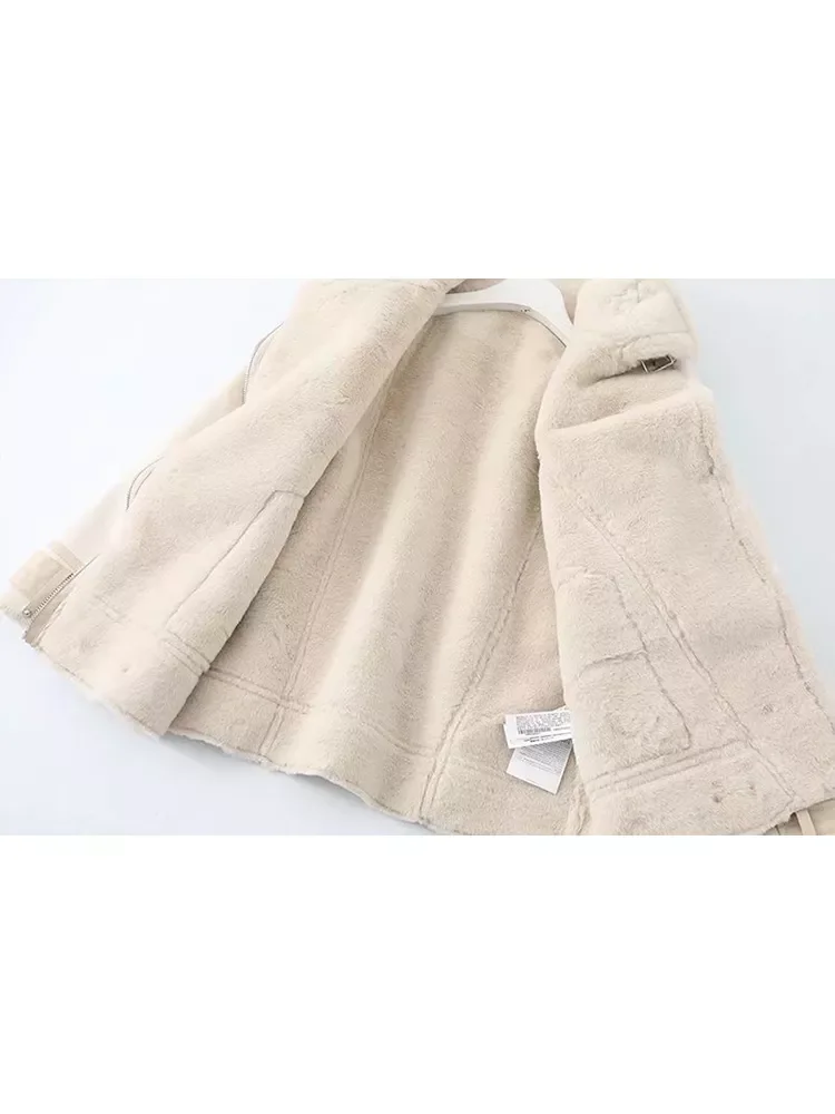 New2022 Women Fashion Thick Warm Winter Double-sided Fur in one Jacket Coat Vintage Long Sleeve Female Outerwear Chic Tops