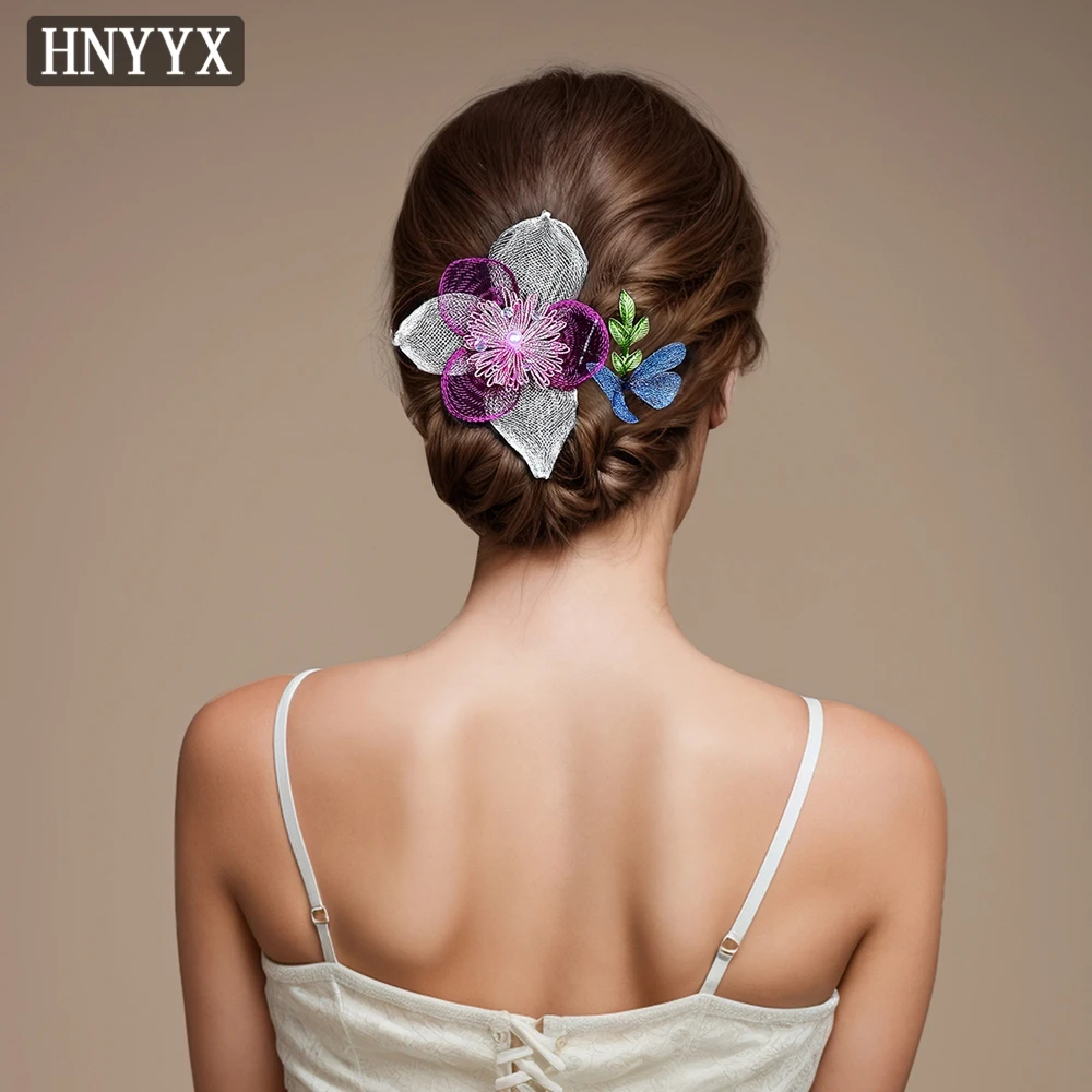 Милая женская сетчатая головка HNYYX в форме цветка ручной работы с кристаллами