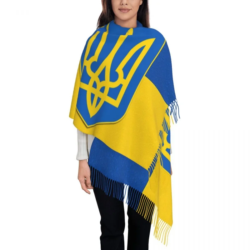 

Customized Printed Flag Of Ukraine And Coat Of Arms Of Ukraine Scarf Women Winter Warm Scarves Ukrainian Patriotic Shawls Wraps