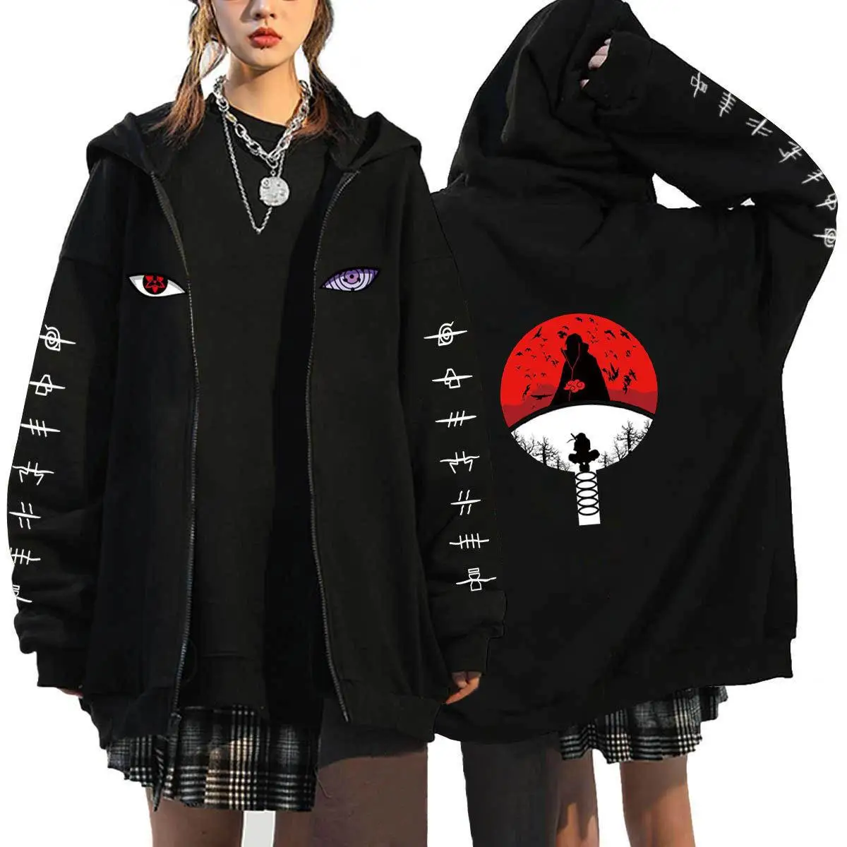 New Hot Japanese Anime Ninja Zipper Sweater Men's Casual Fleece Cardigan Jacket Couple Top Casual Loose Sports Hooded Sweater
