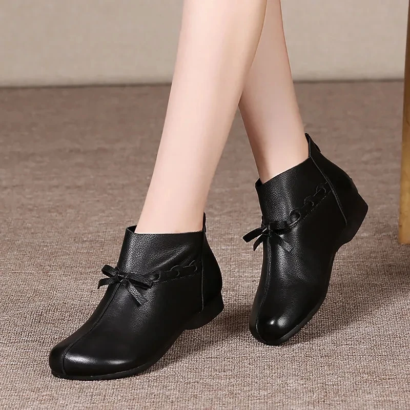 New Woman Retro Wind Chelsea Boots Autumn Leather Soft-Soled Short Boots Footwear Leather Ankle Boots For Female Wedges Boots