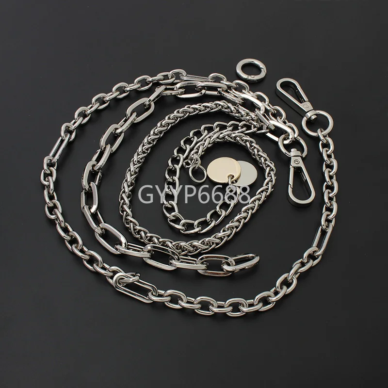 1-5pcs silver color Iron meterial chains with snap hooks three in one for woman handbag purse accessories in bulk