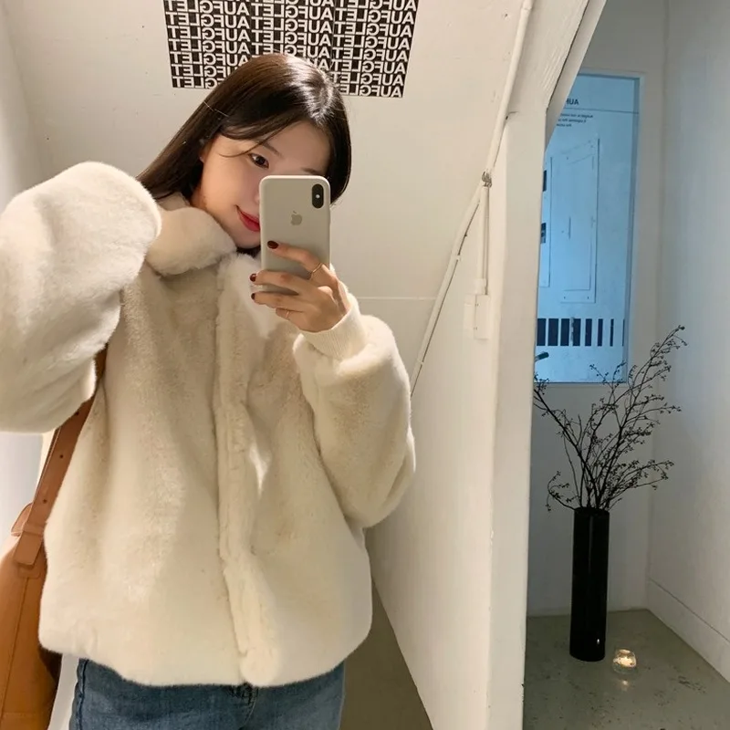 2022 Autumn Winter Faux Fur Coat Women Fashion Lapel Thick Warm Lady's Jackets Harajuku Party Teddy Outwear Coats white korean