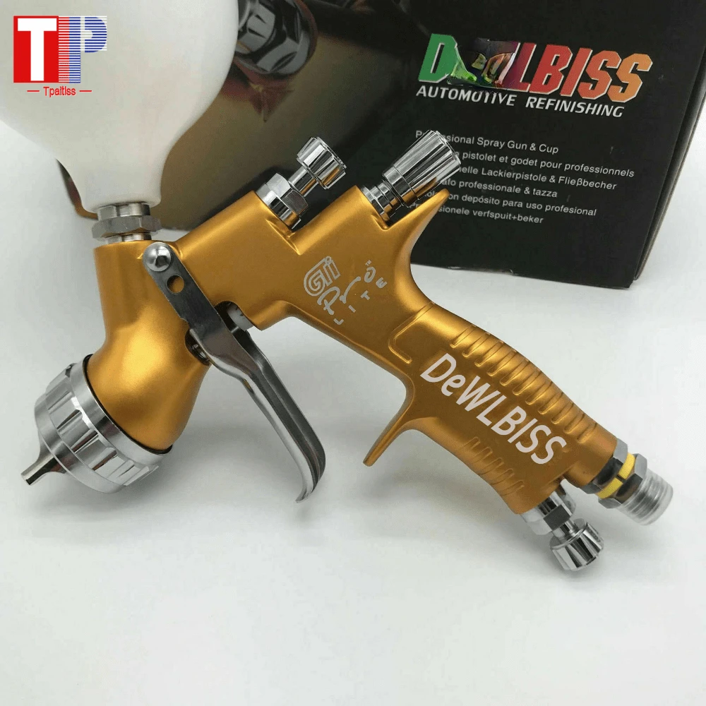 

Tpaitlss Spray Gun GTI Pro Painting Gun TE20/T110 1.3mm/1.8mm Nozzle Glod With Mixing Cup Water Based Air Spray Gun Airbrush