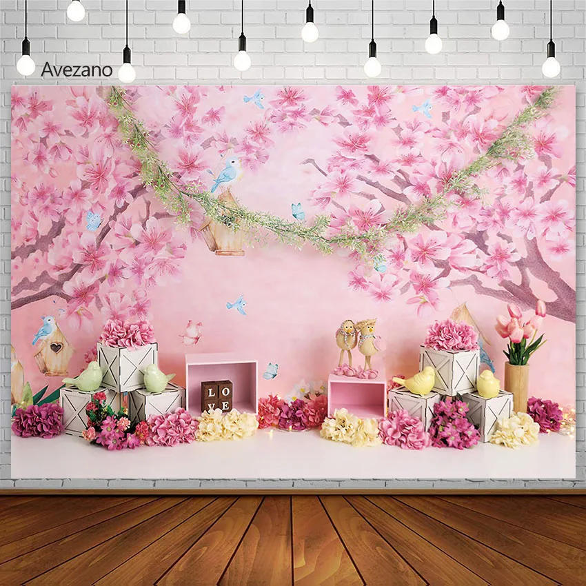

Avezano фон для фотосъемки весенний розовый цветок Цветочная птица сад девушка день рождения Портрет фон фотостудия Декор реквизит