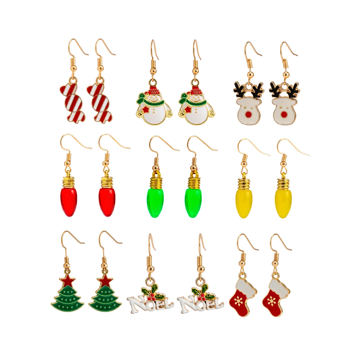 

IngeSight.Z 18PCS/Set Christmas Party Drop Earrings for Women Colorful Christmas Tree Lights Snowman Earrings Jewelry Gift