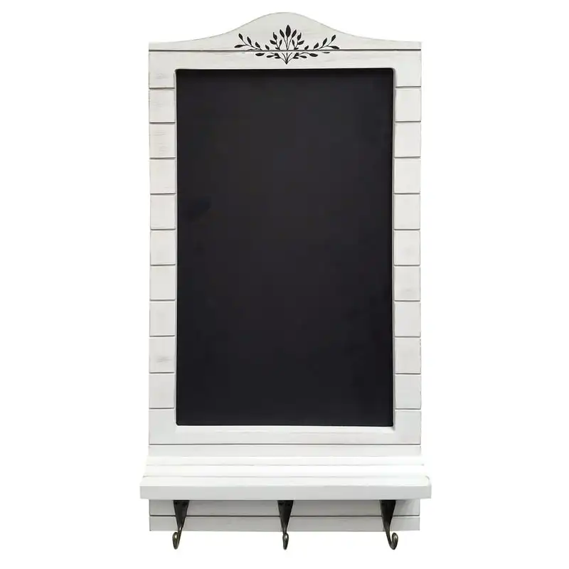 

Chalkboard with Ledge and Three Hooks, Distressed White Wall stencil