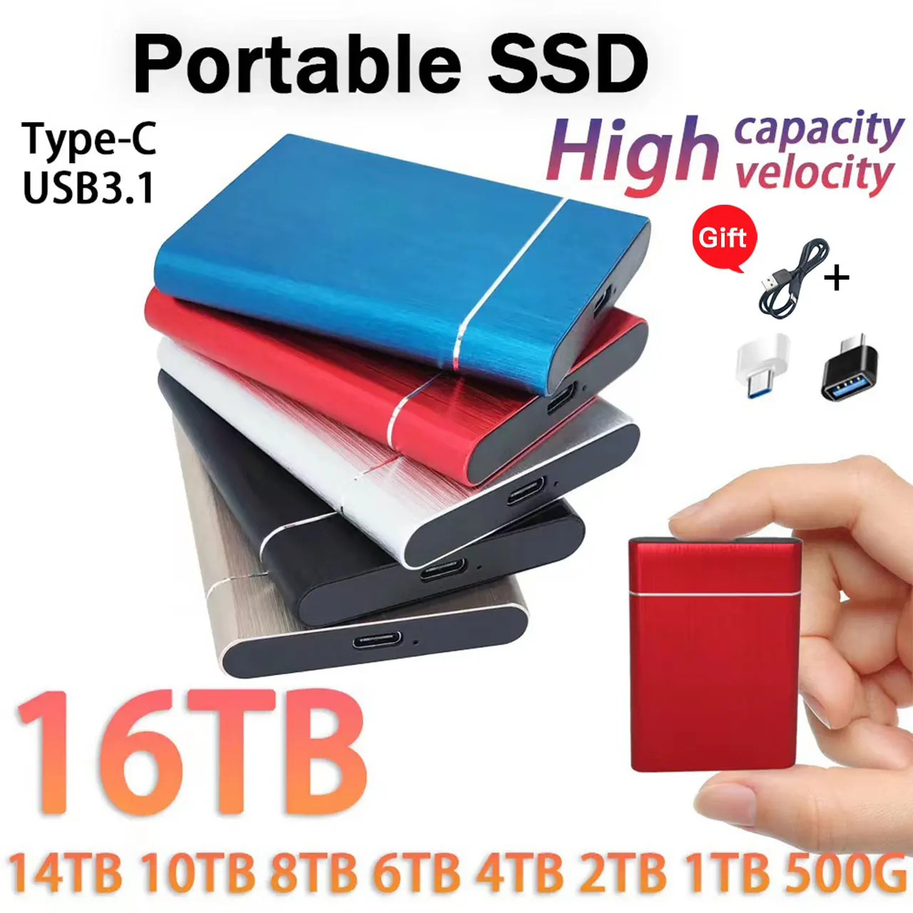 

New Brand 500GB 1TB SSD High Speed Hard Disk External Solid State Drives USB 3.1 Type-C Interface 2TB Mass Storage