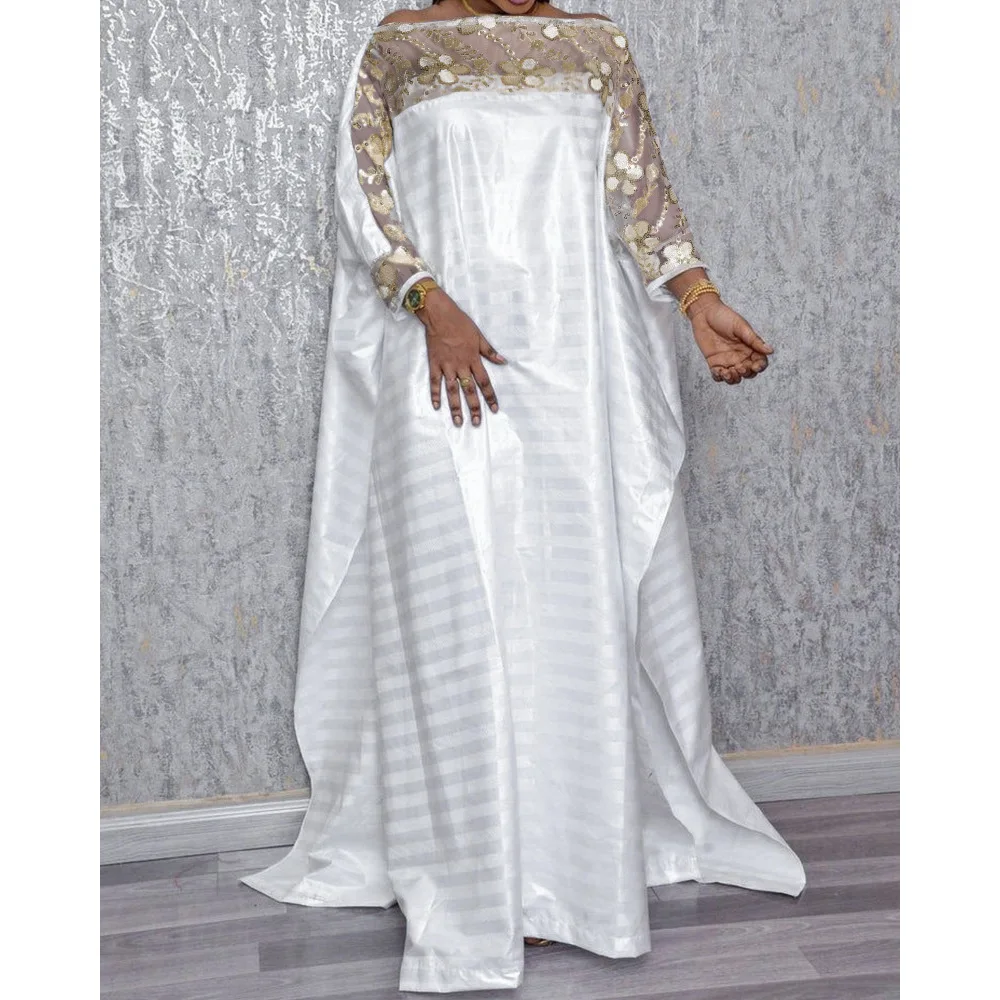 White Luxury Dress Round Neck Pullover Loose Waist Long Dress Urban Casual Multi Size Dress