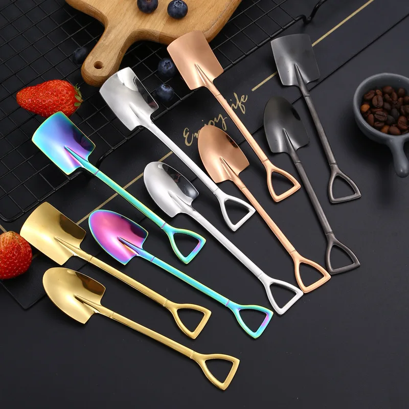 

Thicken Coffee Spoon Tea Cutlery Stainless Steel Retro Iron Shovel Ice Cream Creative Scoop Tip Flat Spade Kitchen Accessories