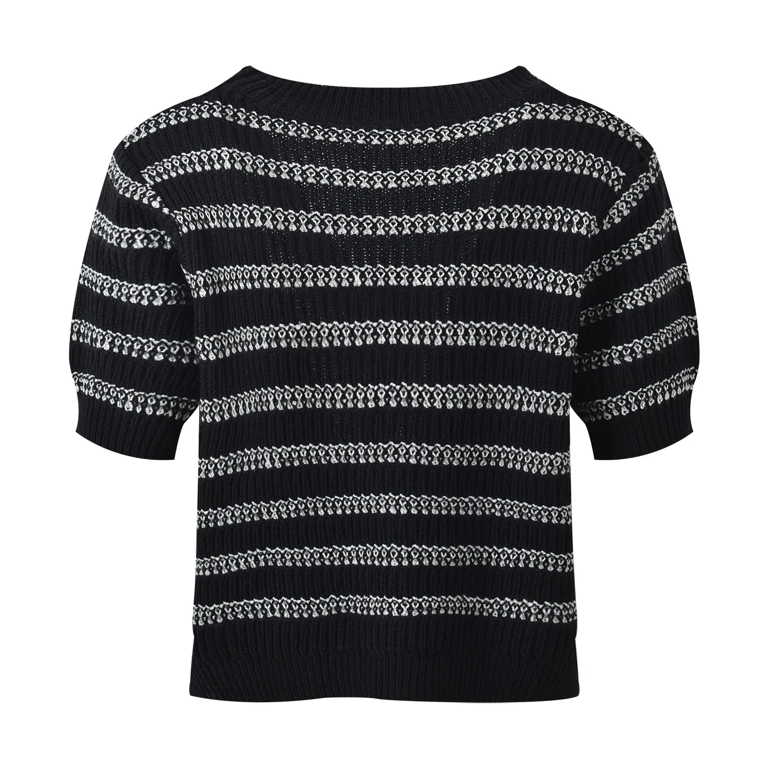 2024 Summer Contrast Color Stripe V-neck Single-Breasted Short sleeve Knit cardigan Fashion Commuter Versatile Age-Reducing S...