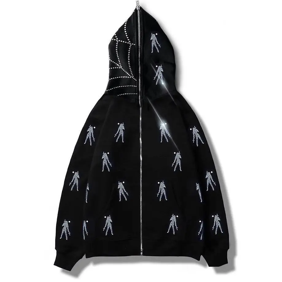 

Y2K Sticky Diamond clothes Sweater Women's Europe and America 2023 Spring New INS Loose and Lazy Cardigan Coat zip up hoodie